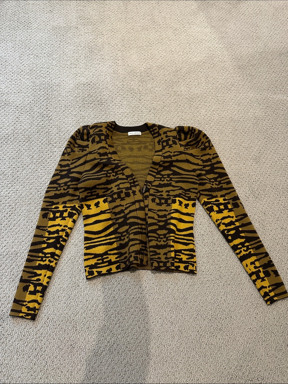 Ulla Johnson Yellow and Olive Animal-Print V-Neck Cardigan